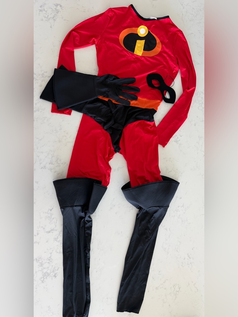 Incredibles Red and Black Women’s Stretch Costume Bodysuit with Mask and Gloves